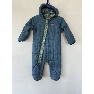 Patagonia Baby 6-12 Months Puffer Reversible Blue Green Baby Snowsuit Bunting